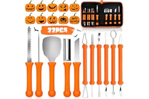 VIPNAJI Kit Intaglio Zucca Halloween, 11 Pezzi Professionali per Intaglio di Zucca in Acciaio Inossidabile, Halloween Zucca intaglio Kit con Borsa Dotata di Cerniera Lampo e 10 Modelli di Intaglio