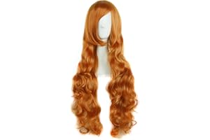 MapofBeauty 80cm/ 32 pulgada largo rizo seorita rizo anime traje Pelucas (naranja)