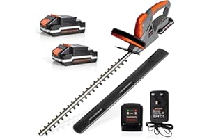 Terratek Cordless Hedge Trimmer 20V 1HR Fast Charge 51cm (510mm) Cutting Length, Hedge Trimmer Cordless Hedge Cutter with 2x Batteries and Charger Included