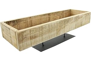 ‎DEKOLEIDENSCHAFT Deko-Board aus recyceltem Holz, rustikal, mit Fuß aus Metall, schwarz, Kerzenboard, Kerzentablett, Dekoschale