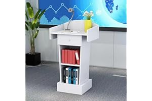 JIANRUI Lectern Podium Stand Wood Pulpits, Customer Reception Podiums Desk for Church Conference Auditorium Seminar School Lectern Office Furniture (White, with-Drawer)