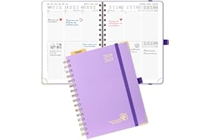 POPRUN Agenda 2025 Semana Vista 21,5 x 16 cm, Tapa Dura 17 Meses Semanal de Ago.2024 a Dic.2025, Regla de Plástico, 80 GSM Papel, Violet Claro