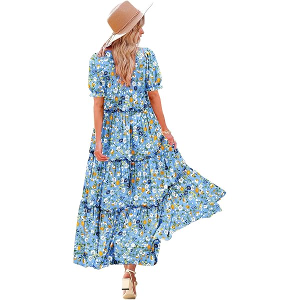 thumbnail image 2 of Women's Boho Floral Maxi Dress 2024 - Long Puff Sleeve Summer Beach Dress 2 of 11