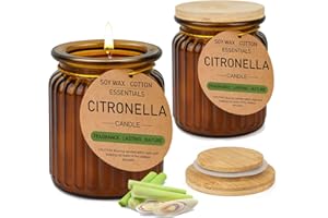 LFENYIGI Citronella Candle 2 Pack Citronella Candle Outdoor 20oz with 60-70 Hours of Burning Time Lemongrass Scented Soy Wax Glass Candle for Home Patio,Camping,Backyard,Indoor & Outdoor Use