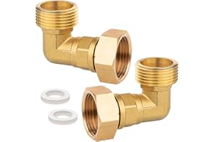 TOOLKNIGHT 2 Stück Messing Beweglich Verschraubung, 1 Zoll IG x AG 90 Grad Bogen Beweglich, G1" Messing Winkel 90°, DN 25 Rohrwinkel Bogen, Gewindefitting, für Wasserinstallationen und Zentralheizungssysteme