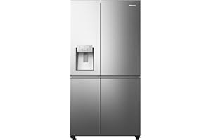 Hisense RS818N4TIE Side-by-Side Kühl-Gefrierkombination /179 cm/Inverter Kompressor/Total NoFrost/Multi Air Flow/Wasserspender mit Wassertank/Kühlteil 417 l/Gefrierteil 215 l/Inox-Look, Edelstahl