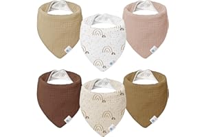 lulumoon Babero para Bebé, Muselina para Bebé,100% Algodón Transpirable pañuelo triangular para Niños y Niñas 6 Unidades