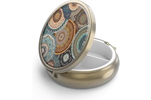 HION Pudełko na pigułki Pudełko na pigułki z lustrem Retro 3 przegródki Małe pudełko na pigułki Brązowe małe pudełko na pigułki lub witaminy, olej rybny, suplementy, pojemnik na pigułki(Retro Mandala)