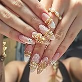 Soft Pink Pearl Press On Nails, Almond Shape, 24-Piece Kit