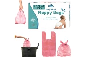 HITHIKA 100 Nappy Bags & Scented Bin Liners with Tie Handle | Multipurpose Use Fragranced Bags for Dog Poo, Adult Diaper, Food Waste, Diaper Bin, Baby Nappies Bin, Travel Potty Liners, Sanitary & Pad Disposal
