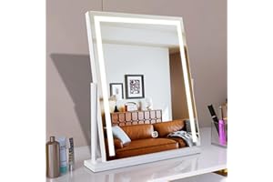 MantoLite Specchio Quadrato Da Tavolo Con Interruttore a Sfioramento 52 * 58CM, Bianco LED Specchio per Trucco, Grande Specchio Cosmetico Con Luci Girevoli a 360°