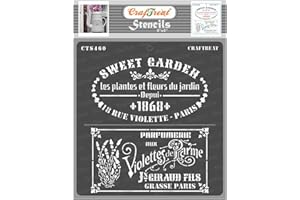 CrafTreat French Stencils for Furniture Painting Vintage - French Labels Stencil Size: 15x15 cms - French Style Stencils for Crafts Reusable Vintage - French Design Stencil for Painting on Wood