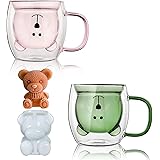 Set di 2 tazze da tè a forma di orso,in vetro a doppia parete, 250ml, con manico, isolante, per birra espresso, regalo di com