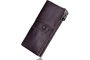 Roulens Portafogli da donna in vera pelle, multifunzione, sottile, con cerniera, grande capacità porta carte con RFID