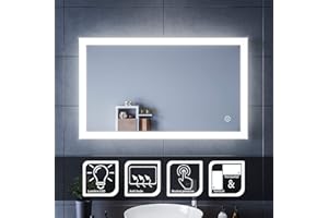 SIRHONA 100x60cm Lustro łazienkowe z oświetleniem LED lustro kosmetyczne ścienne oświetlenie z funkcją wciśnięcia/przeciwmgielną