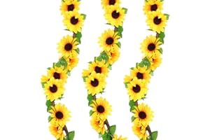 ZIOYA 3PZ Girasoli Finti Ghirlande 236cm Fiori Finti Piante Artificiali Fiori Seta Ghirlanda Girasoli Ghirlanda di Fiori Artificiale appesi Vite Fiori per decorare il giardino delle feste