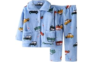 SoLu DAY8 Ensemble Enfant Garçon Hiver Chaud 2-14 Ans Polaire Dessin Animé Ensemble Ado Garcon Pantalon Et Chemise Manches Longues Velours Confortable Casual Vacances Pyjamas