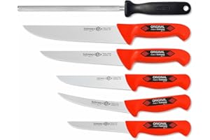 Solingen Eikaso 3381R - Juego de cuchillos profesionales (6 unidades, apto para carnicería, cuchillo de matadero, cuchillo de deshuesar y cuchillo de cocina)