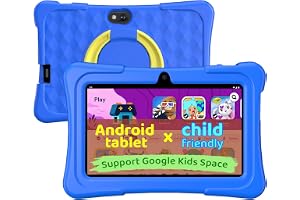 Kids Tablet, 7 Inch Android 15 Tablet for Kids, 8GB+32GB 1TB Expanding, Quad Core Toddler Tablets with Shockproof Case, BT5.0, WiFi 5, Parental Controls, Games, Dual Camera (Blue)