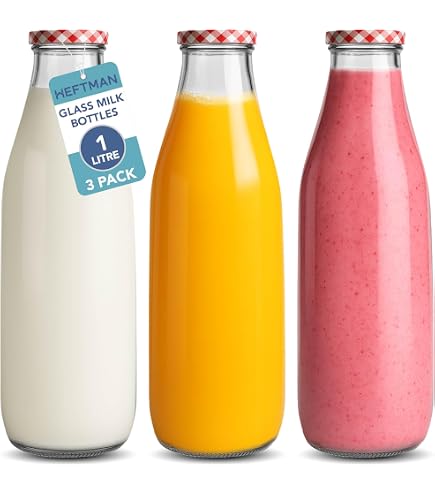 Glas-Milchflasche Mit Deckel – 1,8 L, 3 Stück + 6 Kappen, Wiederverwendbar, Spülmaschinenfest, Lebensmittelecht