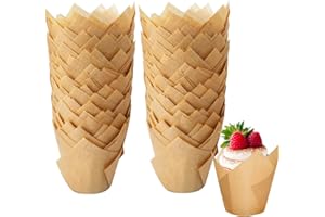 OAKENCREST 200 Piezas Papel para Magdalenas, Tulipán Tazas de Papel de Pastel, Moldes para Hornear, Moldes para Magdalenas, 4 Estilos, para Pastelerías, Horneado, Cafeterías (Color sólido)
