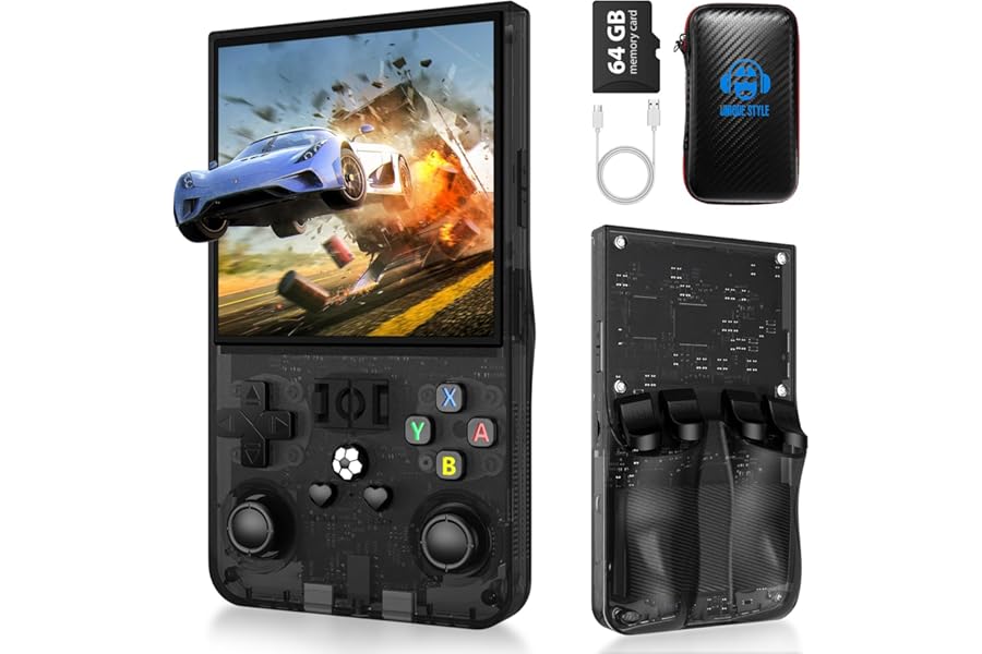 R36MAX Retro Games Console, 64GB Handheld Games Consoles with 18000+ Classic Games, 4 Inch IPS 720×720 Screen All in One Portable Gaming Console, Linux System 4000mAh Battery for Adults, Black