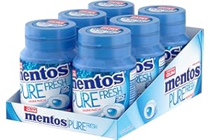 Mentos - Chewing-Gum Mentos Pure Fresh Parfum Fresh Mint - Chewing-Gum Sans Sucres - Dure Longtemps - Haleine Fraîche - 6 Boîtes de 30 Dragées