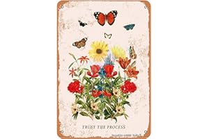 TARIKA Plaque décorative décorative en métal avec motif papillons et fleurs - 20 x 30 cm - Pour maison, cuisine, salle de bain, ferme, jardin, garage, décoration murale amusante