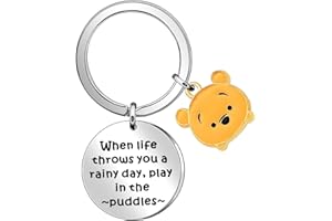 LUXYSODE - When Life Throws You a Rainy Day, Play in The Puddles Keyring - Cute Winne The Pooh Keyring Inspirational Gift for Daughter, Niece, Friend, Girls (Yellow Pooh)