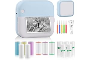 GuKKK Mini Printer, Mobile Photo Printer, Portable Mini Photo Printer, Wireless Photo Printer, Thermal Printer, with 13 Rolls of Printer Paper and 5 Colouring Pencils, Smartphone Bluetooth Printer,
