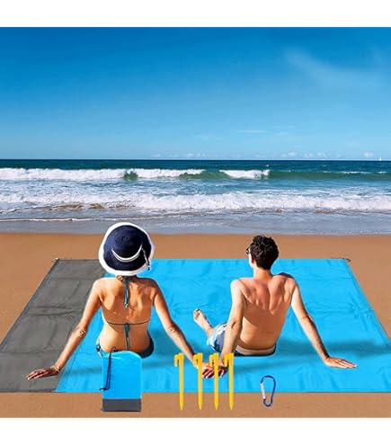 Coperta Spiaggia 200x210cm Anti-Sabbia - Leggera, Impermeabile, Con Picchetti E Sacca - Foto 5