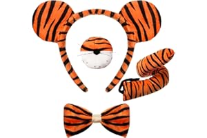 Aoriher Kit di 4 Costumi da Tigre per Bambini Fascia con Orecchio di Tigre Naso Coda Papillon Accessori per Travestimento di Animali per Carnevale Giornata Mondiale del Libro Cosplay Halloween