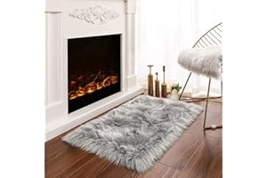 Latepis Kunstfell Teppich Klein Teppich Grau Weich 60x90 cm Für Schlafzimmer Teppich Waschbar Weich Flur Flauschiger Teppich Spielteppich Zimmer