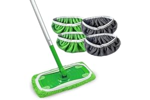 KONFEN Replacement Mop Cloths for Swiffer, 4pcs Reusable Floor Wipes for Swiffer Sweeper Mop, Microfibre Coral Fleece Mop Cloth for Swiffer Wet & Dry Mops (2 Green+2 Grey)