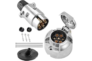 SPARKMOTO 7 Pin Metal Trailer Plug Socket, Aluminium 7 Pole Trailer Male Plug Female Socket With Installation Accessories for Caravan & RV