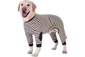 BT BEAR Vêtements pour chiens de grande taille, pyjama pour chiens, combinaison flexible, respirant, fermeture éclair en coton doux rayé pour chiens de taille moyenne (6, noir)