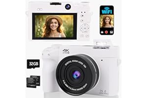 GERBALA Camara de Fotos 4K 75MP - Zoom Digital 18X Camara Digital Enfoque Automático, Pantalla IPS de 3", Selfies/Vlogging, Tarjeta de 32GB, Camaras Compacta para Principiantes, Adolescentes (Blanco)