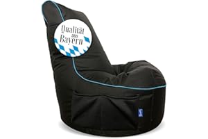 ‎BRUNI Bruni Cockpit – schwarzer Gaming-Sitzsack zum Zocken mit Lehne und Fach, Indoor und Outdoor geeignet, in Deutschland gefertigt (Schwarz/Blau)