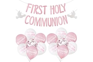 COLOFALLA First Holy Communion Decorations for Girls Pink 16pcs First Holy Communion Balloons and Banner (Pink)