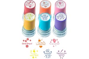 LAOYE 6PCS Plastique Tampon Auto Encreur Tampons Encreurs Enseignants Français pour Cadeau Professeur Tampon Ecole Avec Boîte pour Encourager Élèves