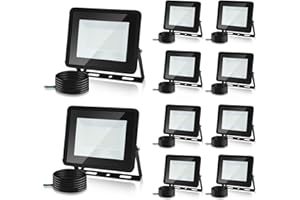 Herrselsam Spot LED Extérieur, 10PCS 100W LED Projecteur 8500LM Blanc Froid 6000K, Spot Exterieur Floodlight IP66 Etanche, Projecteur LED Exterieur pour Stade Garage entrepôt (Sans prise)