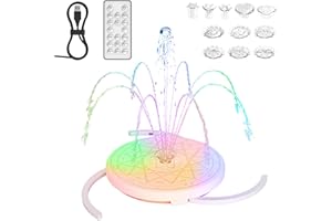 AMZtime USB LED Springbrunnen, Schwimmender RGB LED Brunnen mit Fernbedienung, Bunte LED Teichpumpe mit Stützstange,Teich Springbrunnen für Vogeltränke,Teich,Fishbowl,Garten,Außen und Drinnen