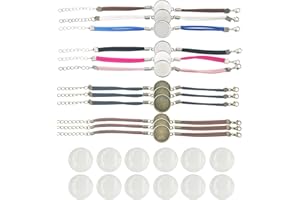 DUGYIRS Réglages de la Lunette du Bracelet -12 Pièces Bracelet 20mm Plateau Bracelet Vierge avec 20mm Cabochons en Verre Transparent pour la Fabrication de Bijoux