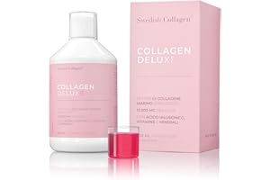 Swedish Collagen - Collagen Deluxe 500 ml Peptidi di Collagene Marino Idrolizzato | 12.500 mg Collagene | Con Acido Ialuronico, Vitamine e Minerali