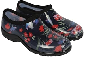 A2Z Women Waterproof PVC Garden Clogs Floral Print Slip-On Outdoor Rain Shoes with Rugged Anti-Slip Sole Comfortable Durable Rubber Mule Footwear for Gardening Yard Work or Everyday Use Sizes 3-8