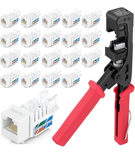 Everest EasySHIELD CAT6A Termination Kit – Speed Punch Down Tool With 12 Slim 90° RJ45 Shielded Keystone Jacks For CAT5e/6/6A/7
