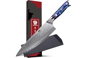 WILDMOK Cuchillo de chef, cuchillos de cocina de acero VG10 japonés de Damasco de 20 cm, cuchillo de chef con mango de resina, cuchillos de chef con caja de regalo incluida