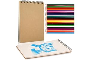 HNBTX kit dibujo principiantes,cuaderno de dibujo,kit dibujo profesional,kit dibujo niños(cuaderno de bocetos A5, 50 páginas + 24 lápices de colores)