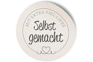 ‎ITENGA itenga 50x Etikett selbstgemacht mit Extra viel Liebe - Sticker Aufkleber selbstklebend für Marmelade Einmachgläser Geschenke - hochwertiges Papier - rund 4cm