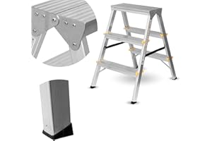 ‎FORYOURPROTECTION Zweiseitige Aluleiter Klappleiter Haushaltsleiter 150kg Traglast TÜV EN131 | 3 Stufen / 150kg